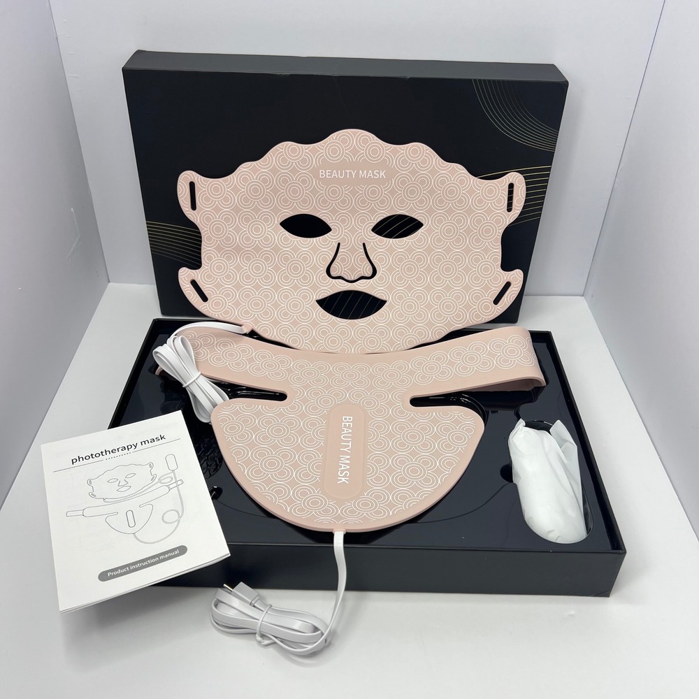 Beauty Mask Set Face and Neck Pink Phototherapy Mask 7 Color LED Light Therapy